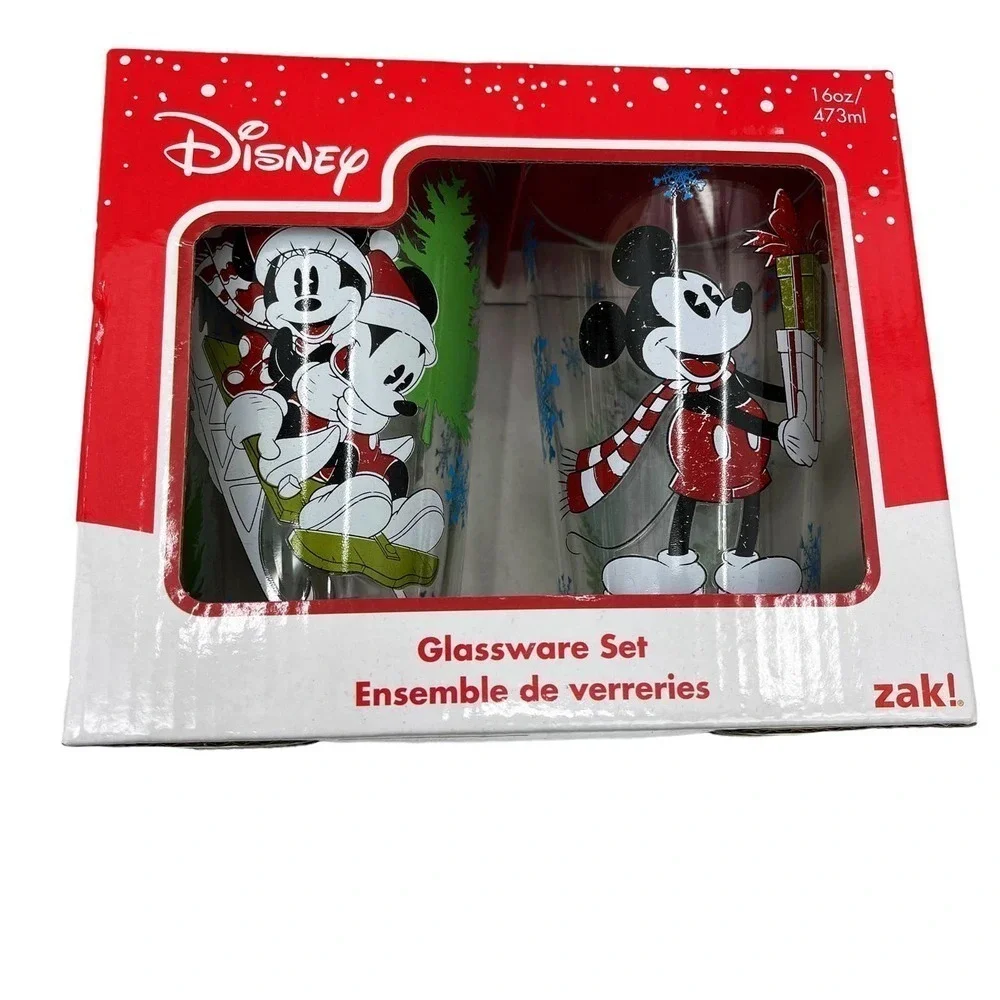 Disney Christmas Mickey Minnie Mouse Kid’s Glassware & Dinner Set NWT
